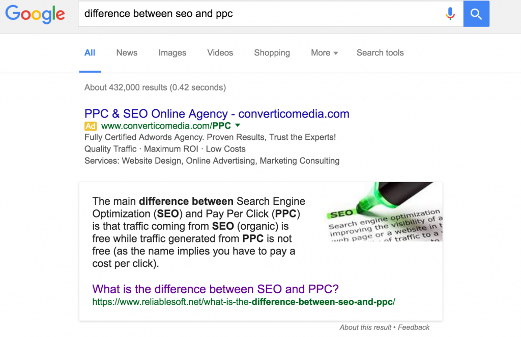 Featured snippet example 1