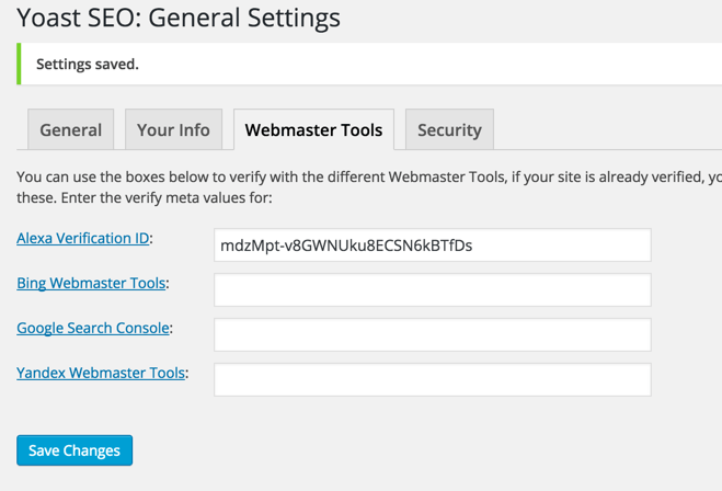 Yoast Webmaster tool verification