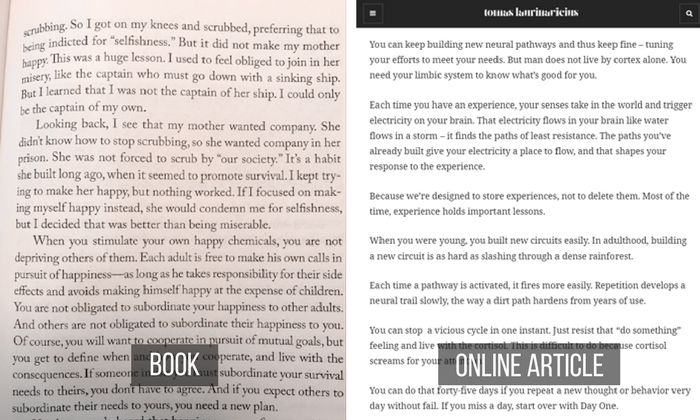 Contrast Paragraphs in a book vs. online article.