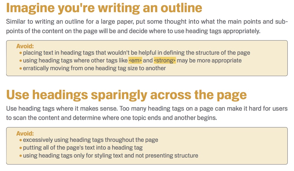 SEO Guidelines for use of headings