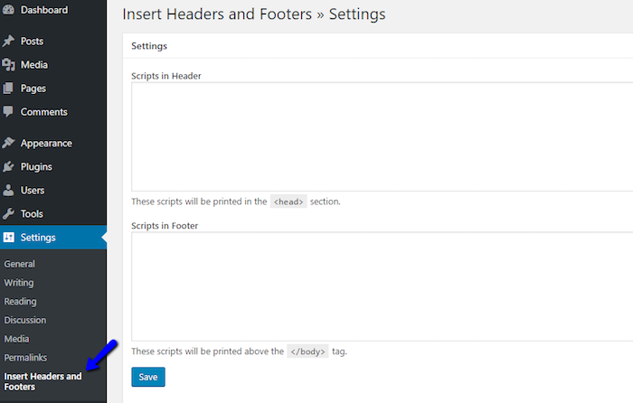 Insert Headers and Footers Plugin Dashboard