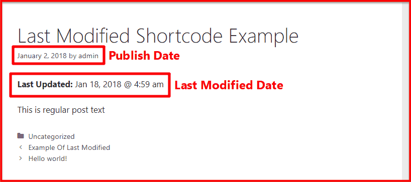 Last modified shortcode example on frontend