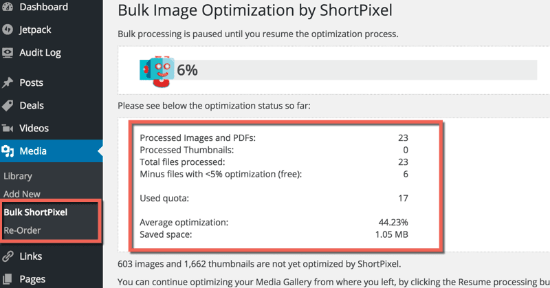 Bulk Image Optimization Shortpixels