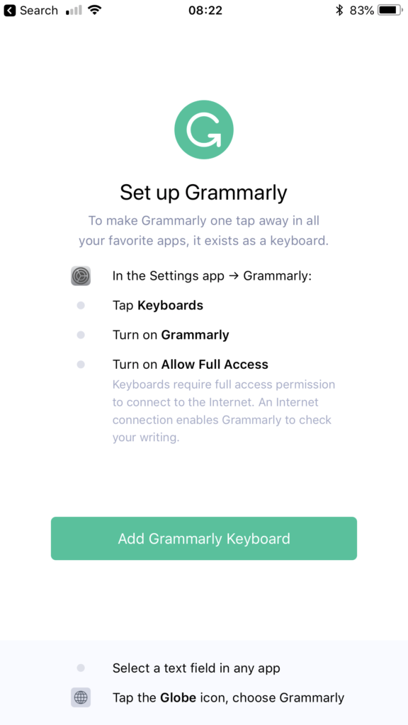 Grammarly iOS app