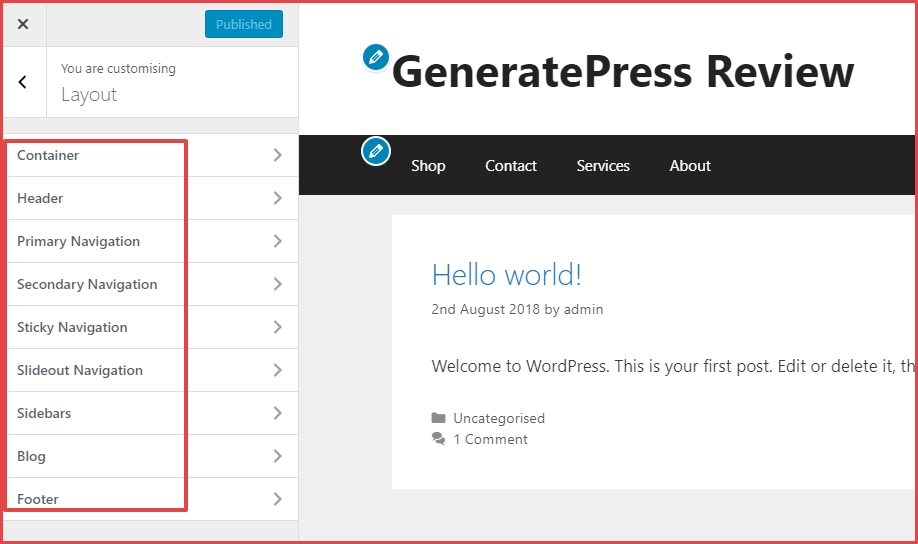 generatepress customizer settings