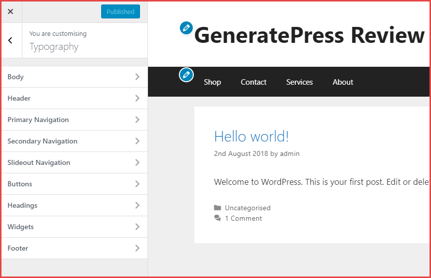 GeneratePress Font settings