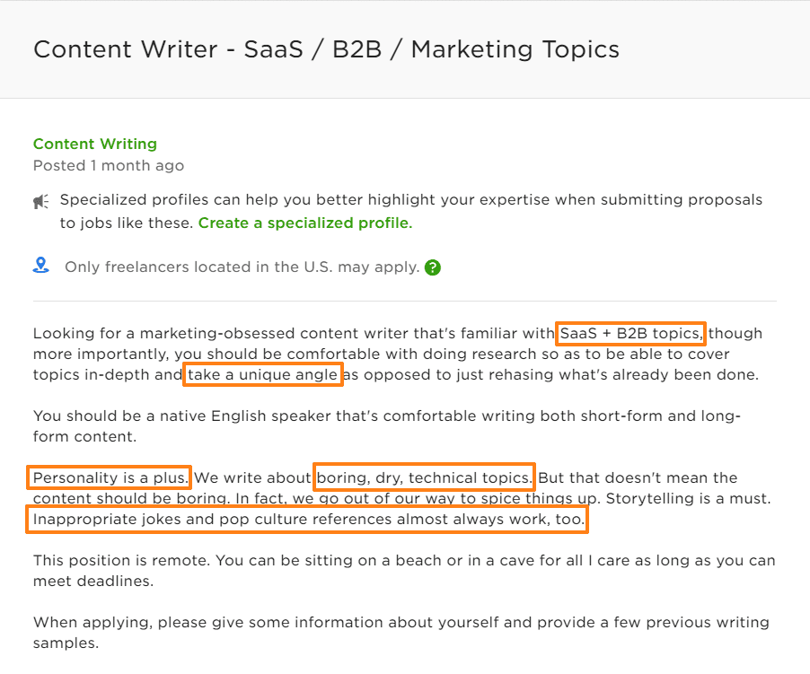 Reverse-engineer writing samples from job ads
