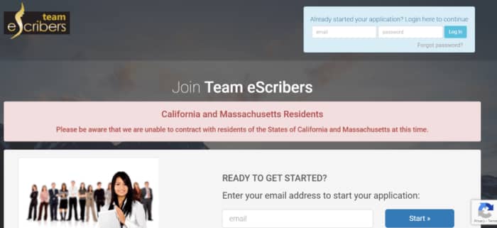 Screenshot eScribers homepage